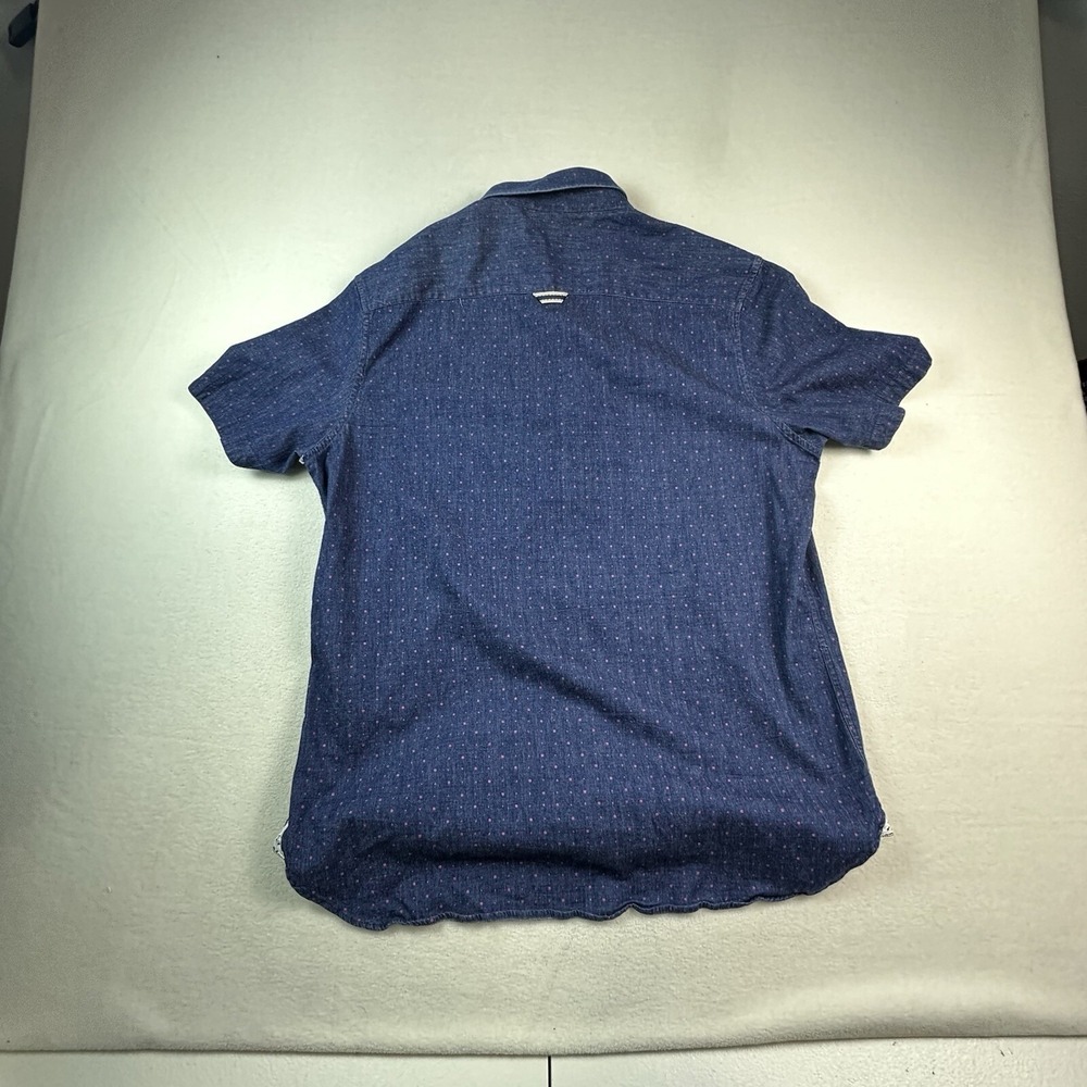 7 Diamonds Audio Tree Shirt Mens XL Blue Dots Stretch Denim Woven Button Up - Picture 5 of 14